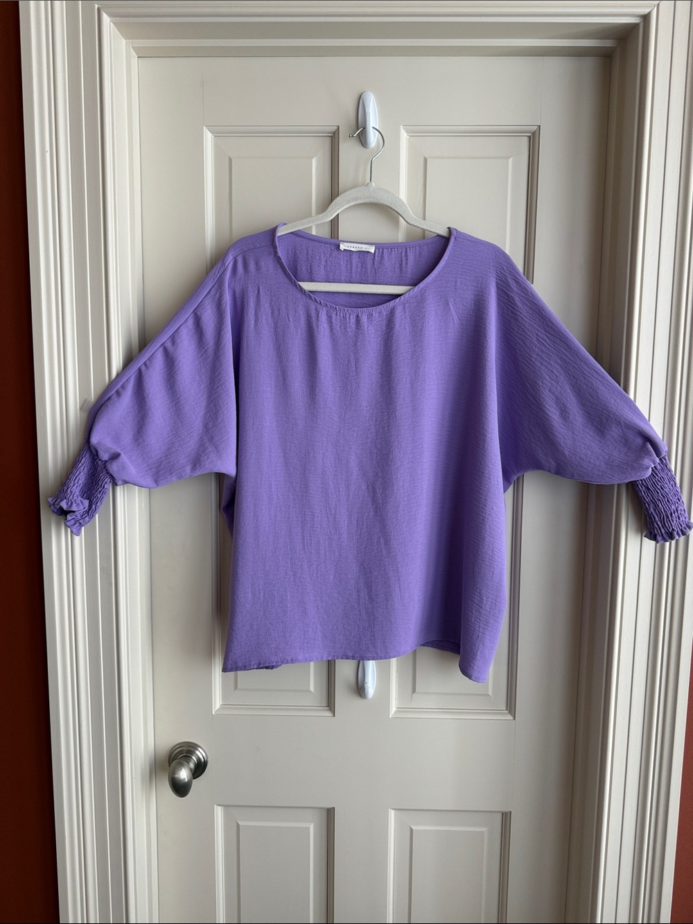 Reborn J Lilac Smocked-Sleeve Tunic Top